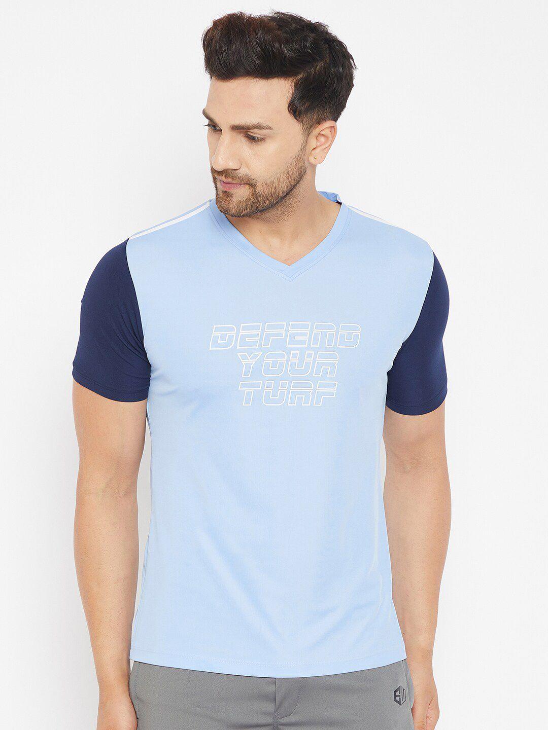 austiex men blue & white typography printed v-neck running t-shirt