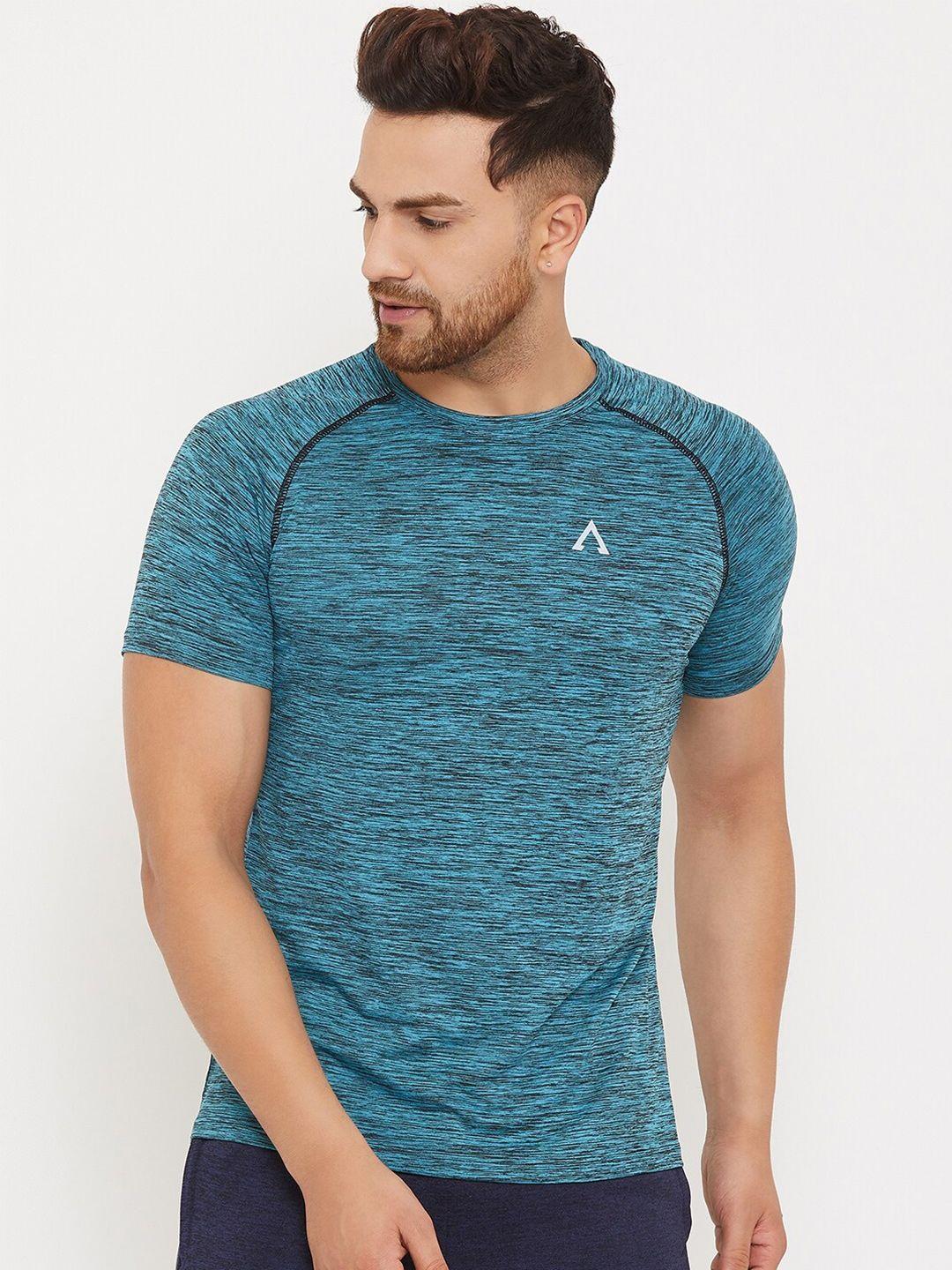 austiex men blue self design slim fit running t-shirt