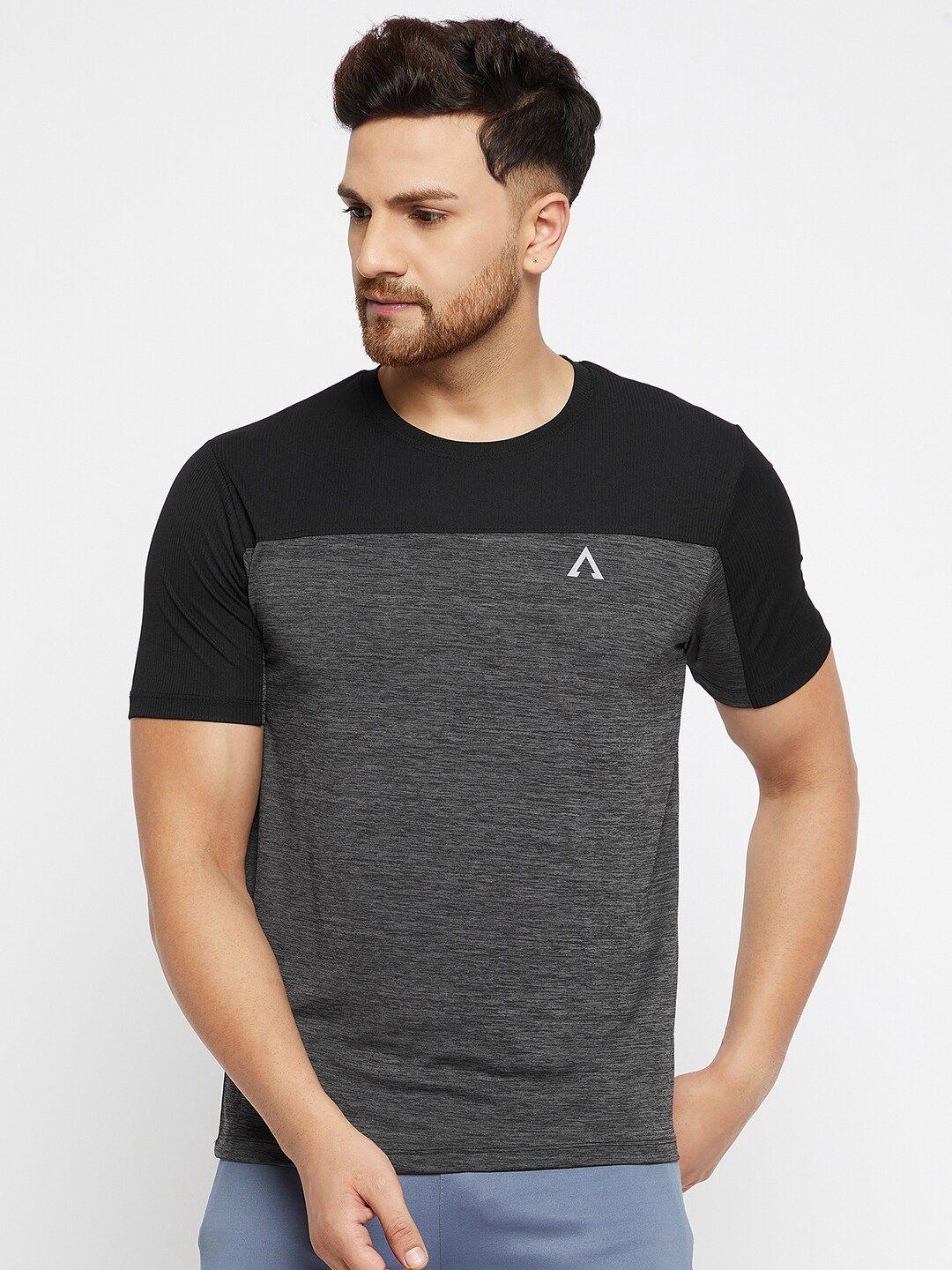 austiex men grey & black colourblocked sports t-shirt