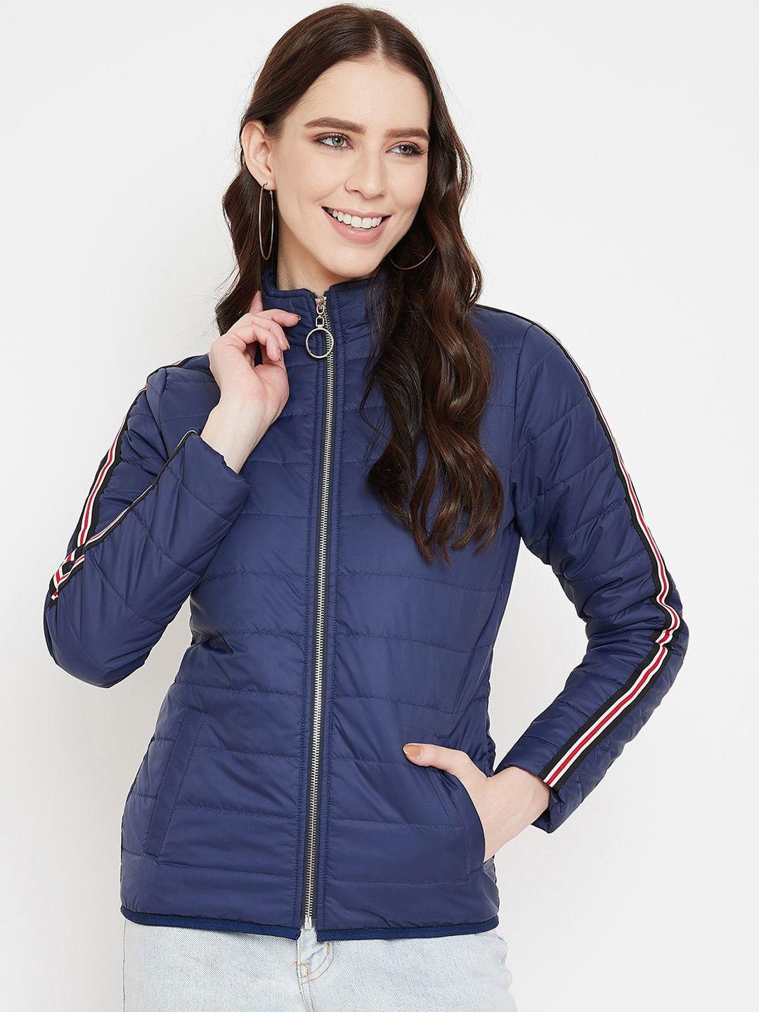 austin wood women navy blue solid lightweight padded jacket