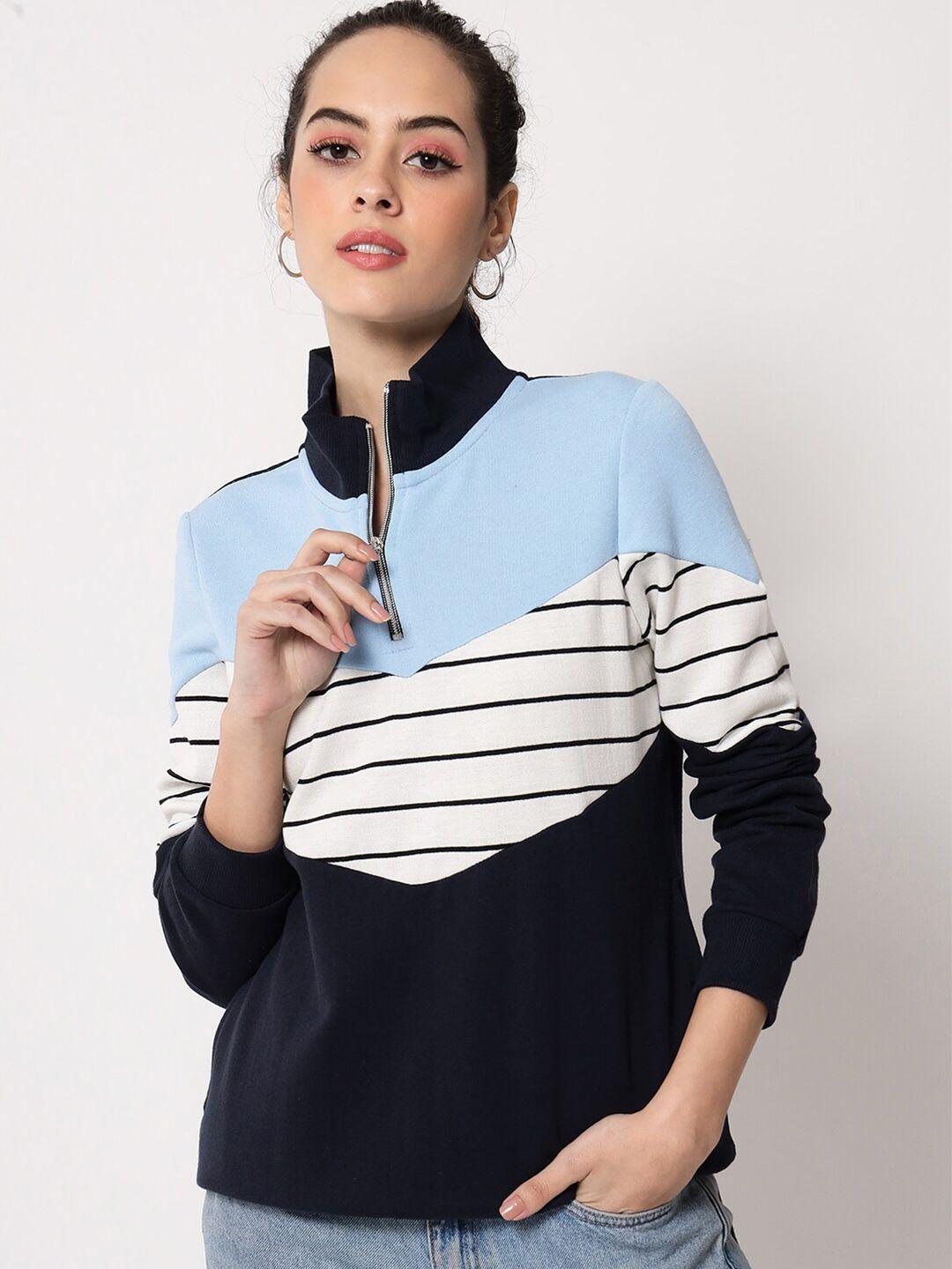 austin wood women blue striped cotton sweatshirt