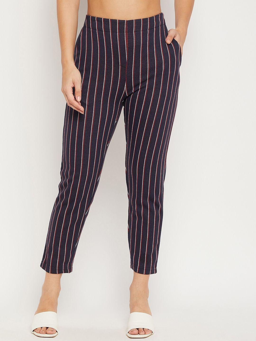 austin wood women navy blue striped trousers