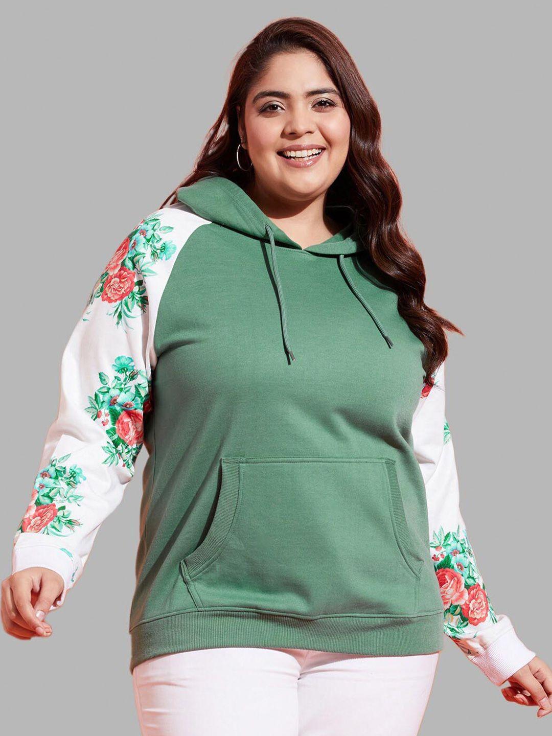 austivo plus size floral printed hooded raglan sleeves pullover