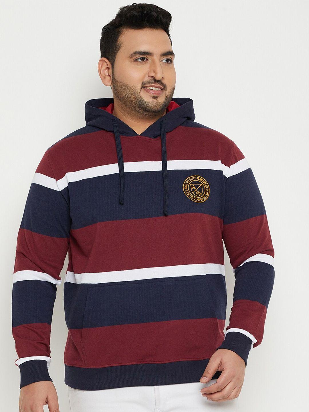 austivo colorblocked printed hooded neck long sleeve pullover pocket fleece sweatshirt