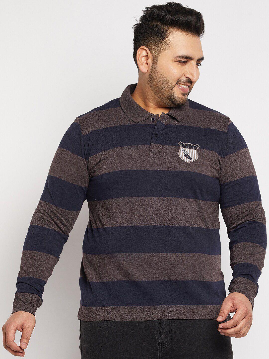 austivo men navy blue & purple striped polo collar t-shirt