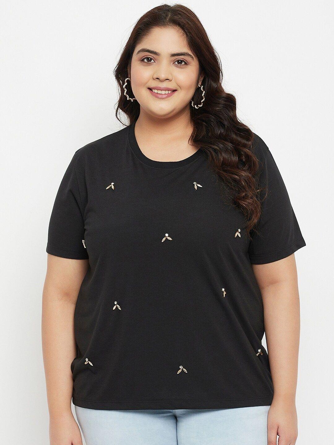 austivo plus size embellished knitted cotton top