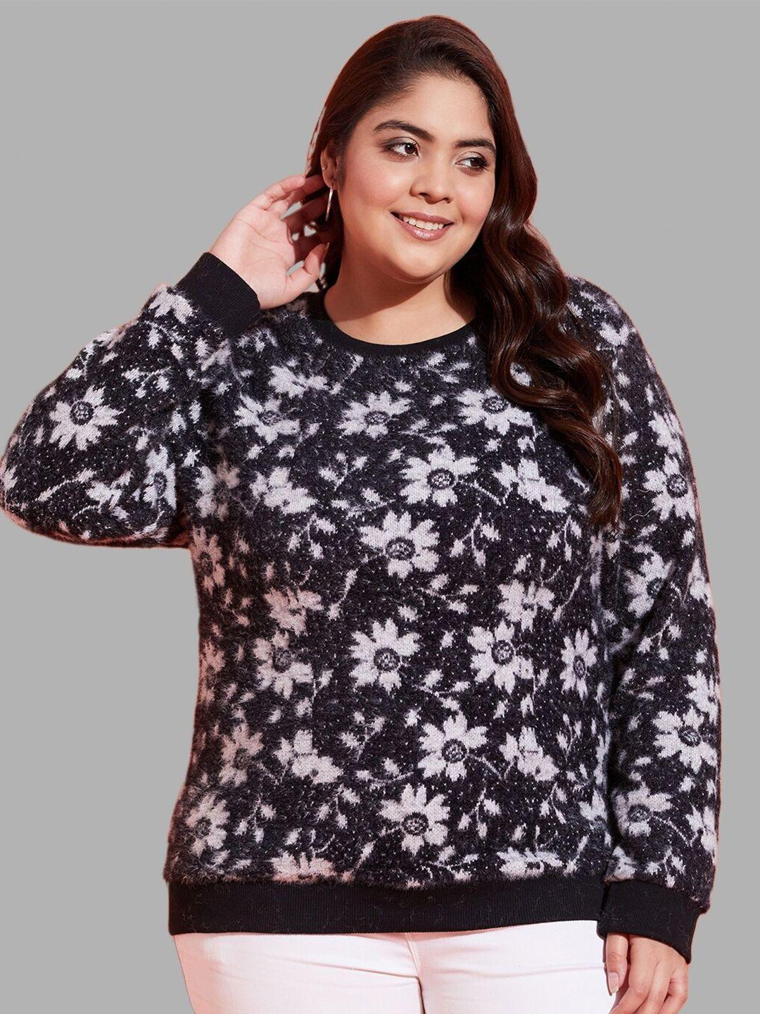 austivo plus size floral printed acrylic pullover