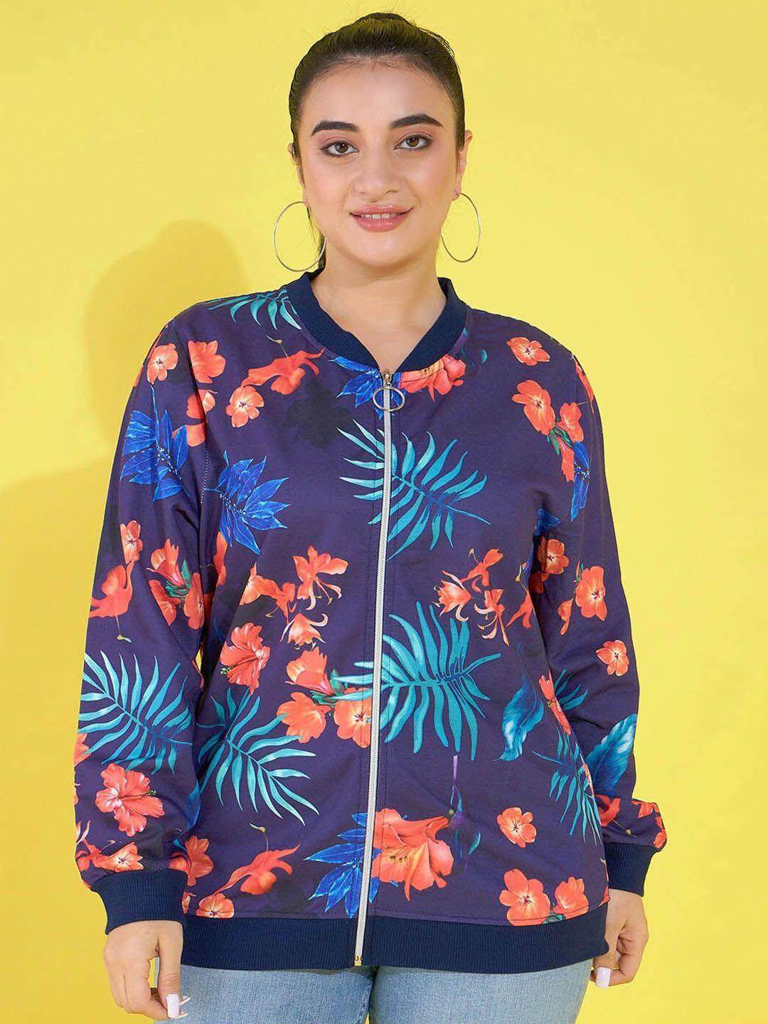 austivo plus size floral printed front-open sweatshirt