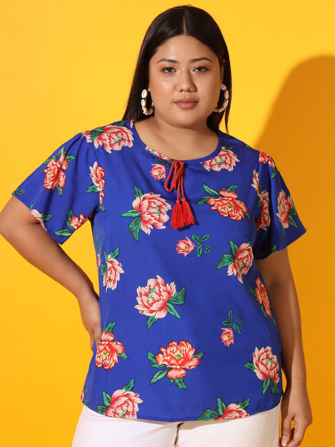 austivo plus size floral printed tie-up neck top