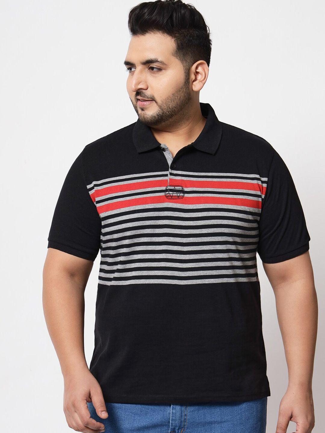 austivo plus size men black & red striped polo collar t-shirt