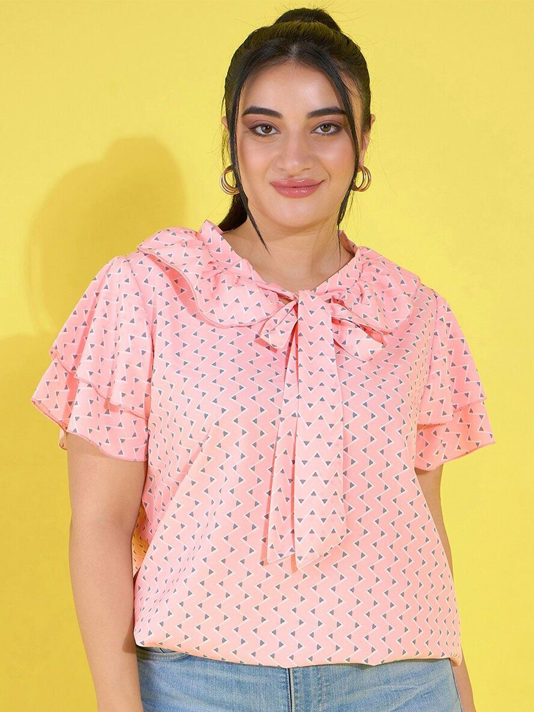 austivo polka dot printed tie-up neck ruffles regular top