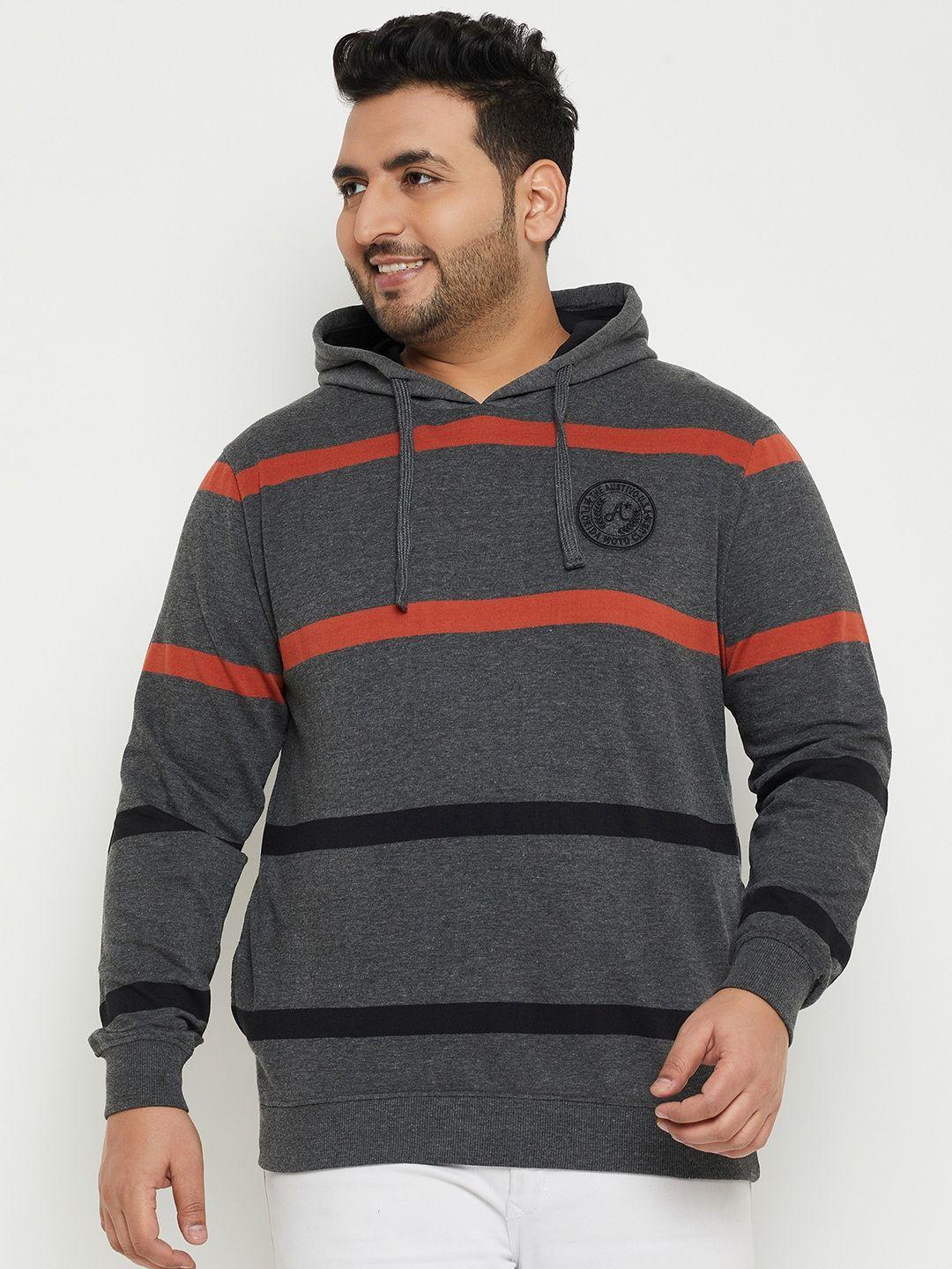austivo striped printed hooded neck long sleeve pullover pocket fleece sweatshirt