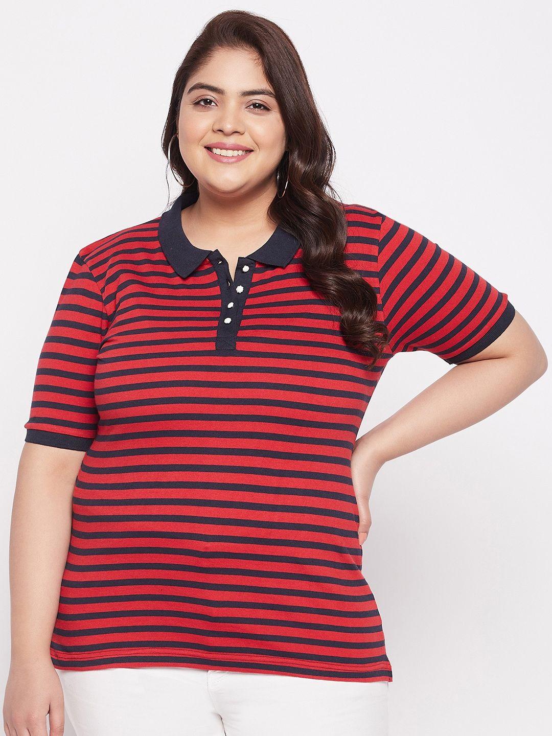 austivo women plus size striped polo collar t-shirt