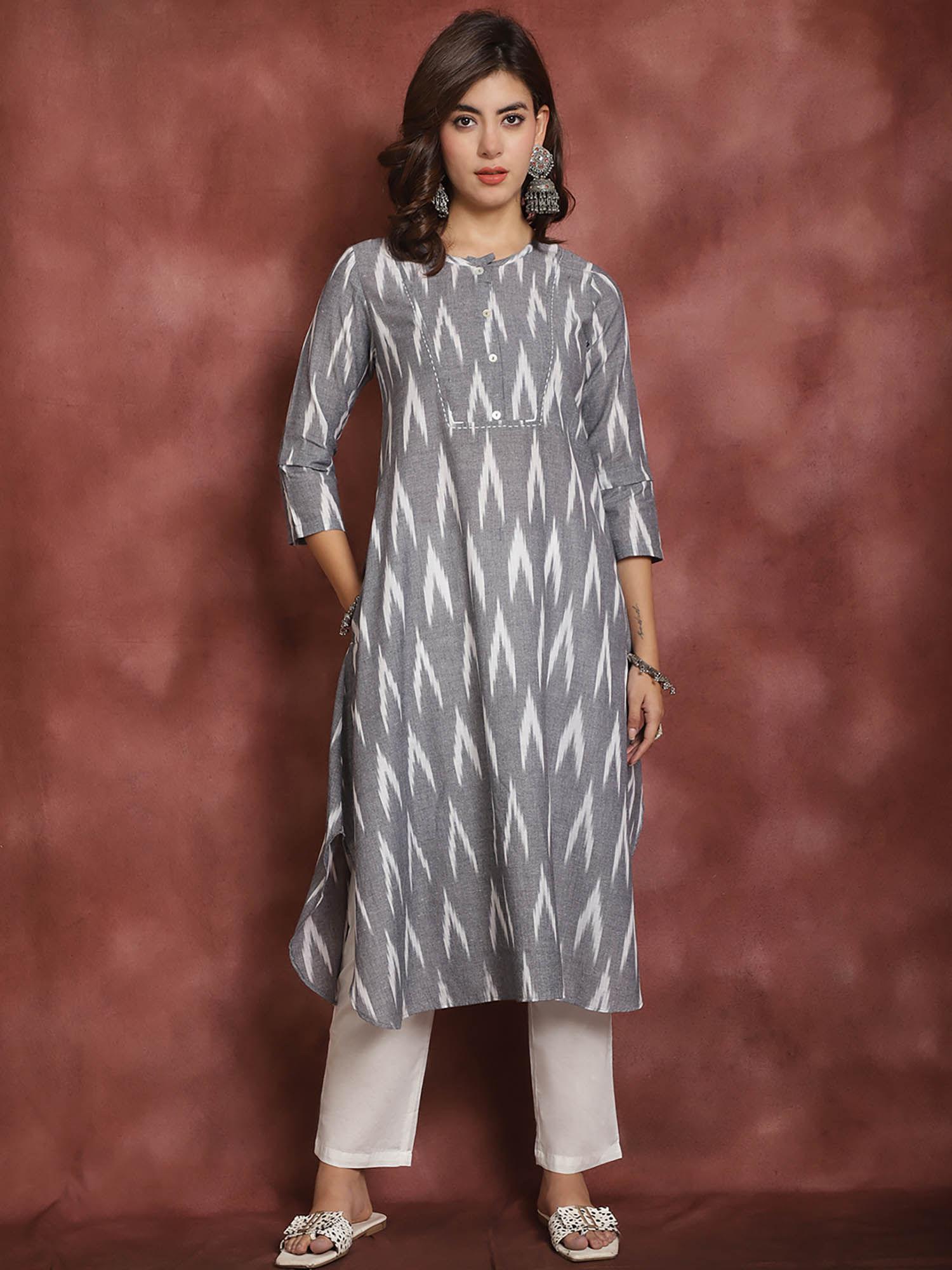 authentic women's grey & white ikat cotton kurta