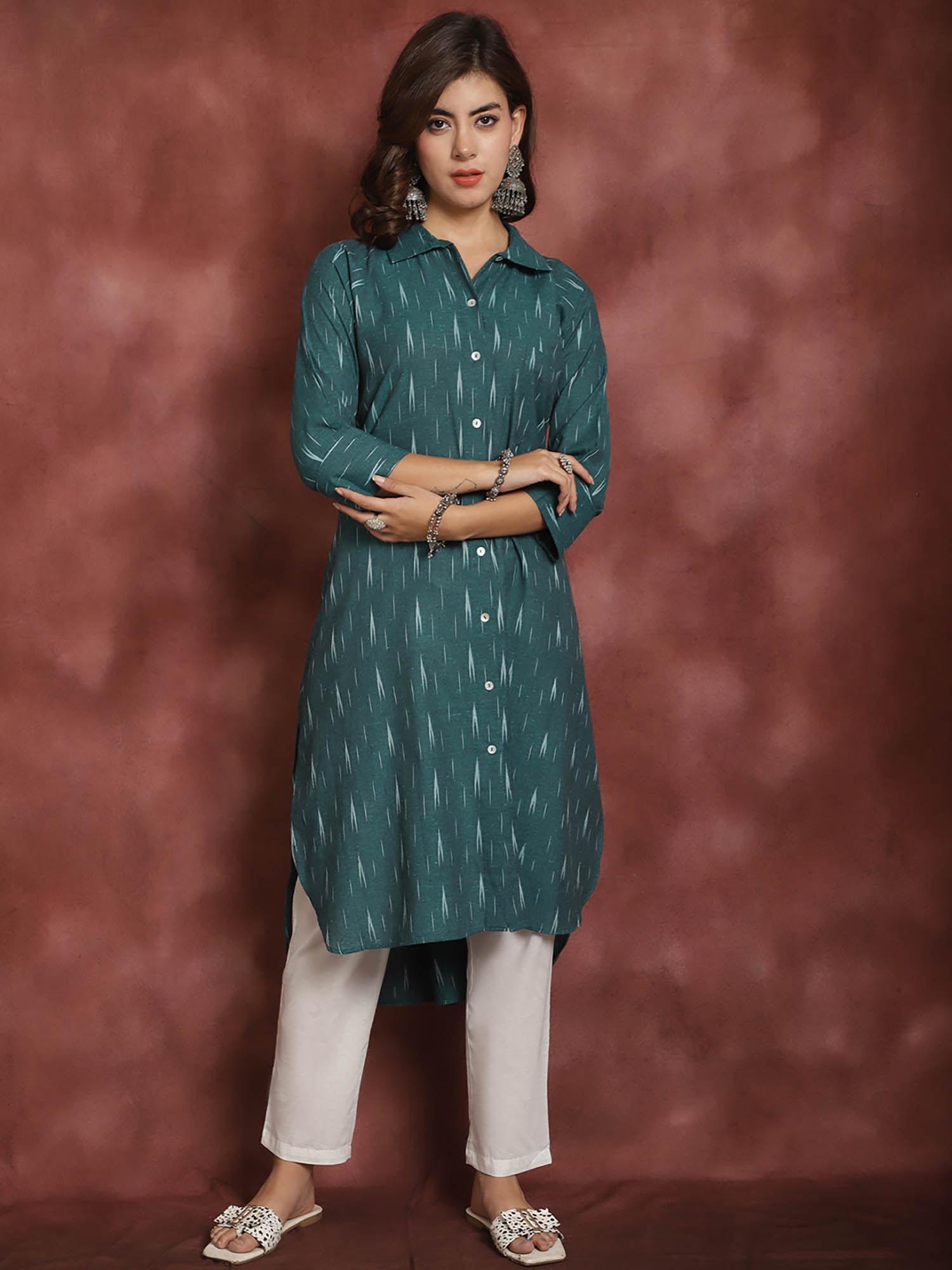 authentic women's teal ikat cotton kurta