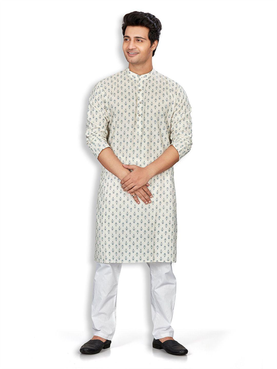 authentics mandarin collar long sleeves floral printed straight kurta with trousers