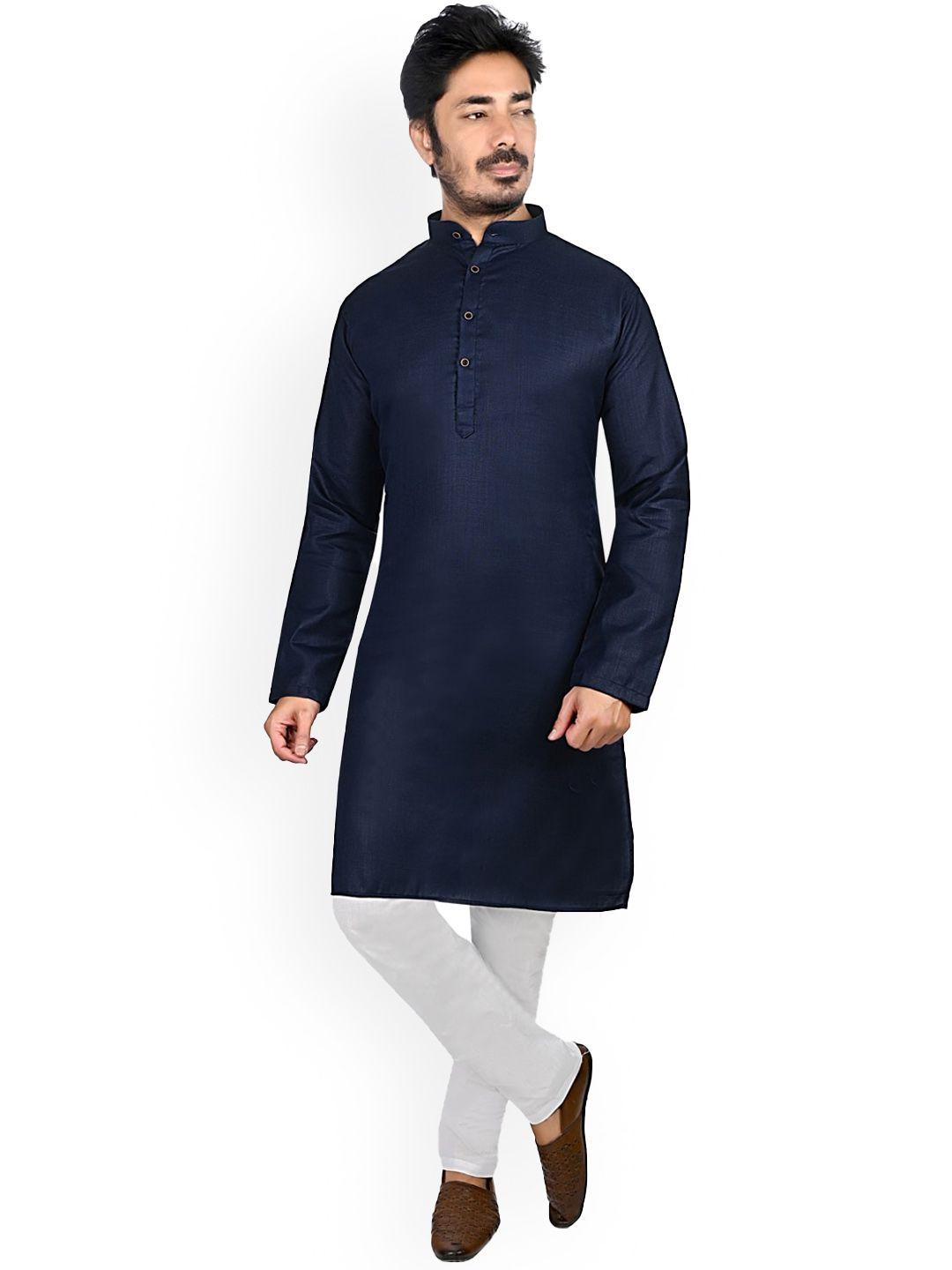 authentics men blue regular pure cotton kurta with pyjamas