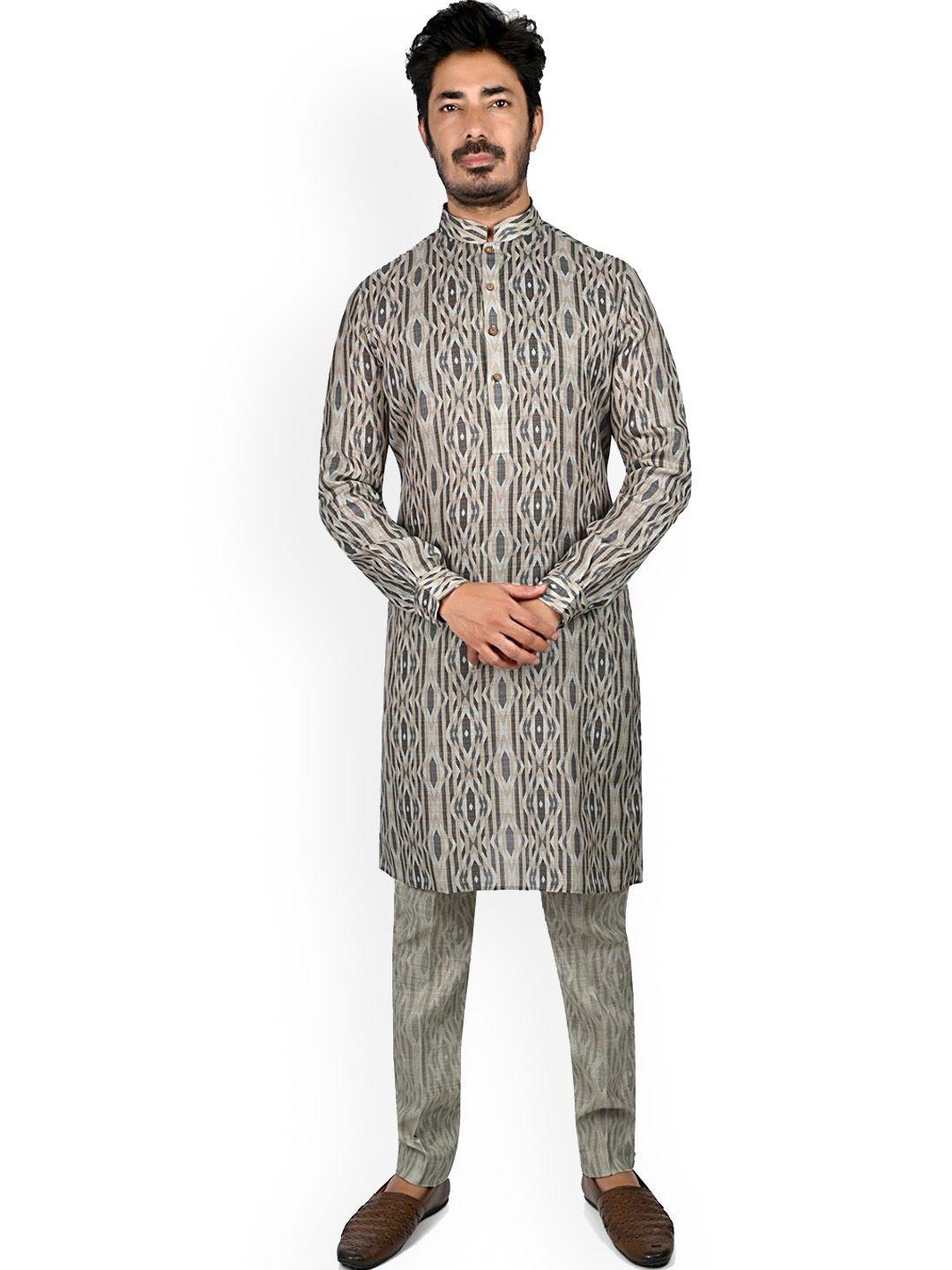 authentics men green regular linen kurta with pyjamas