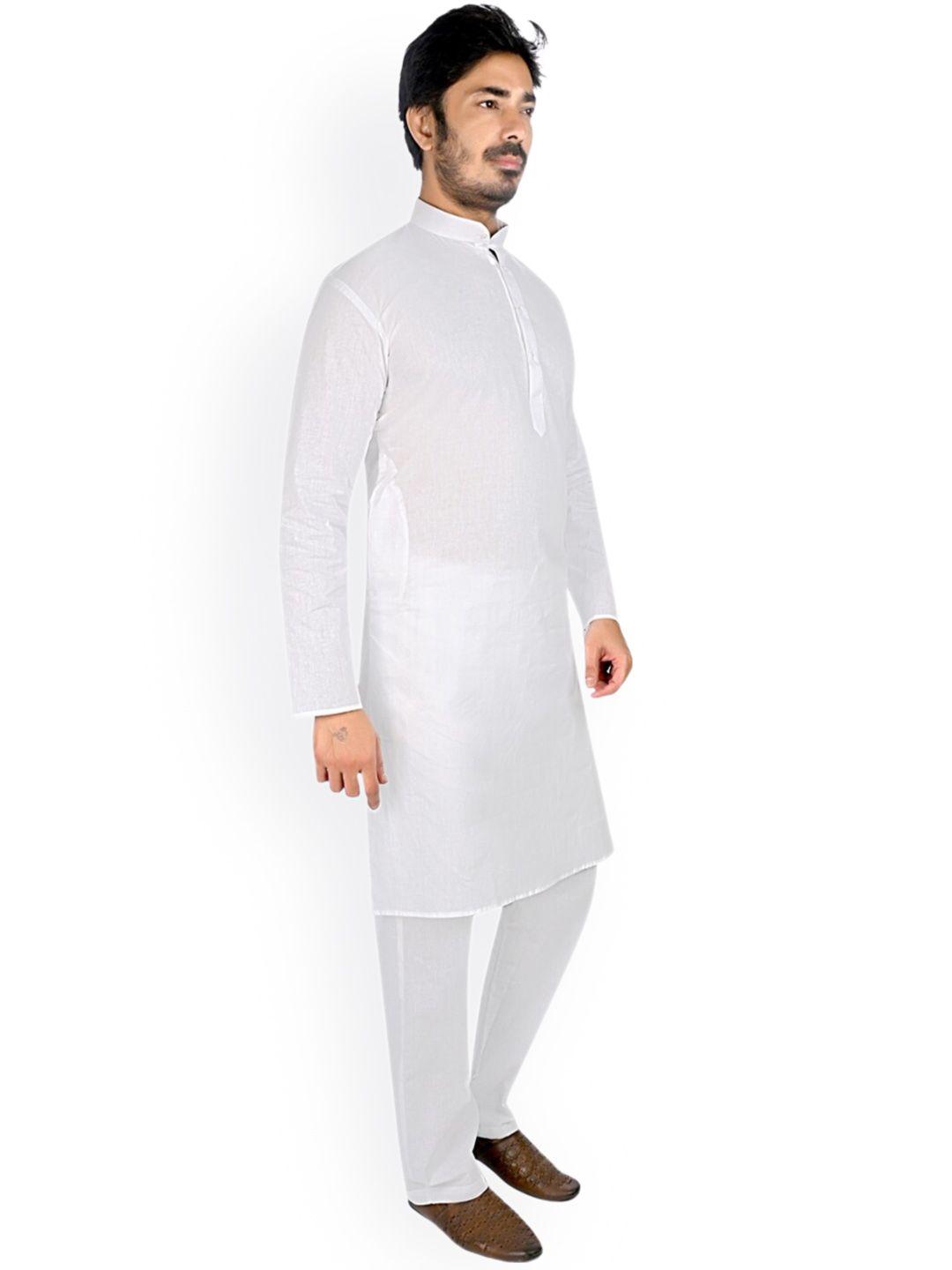 authentics men white regular pure cotton kurta with pyjamas