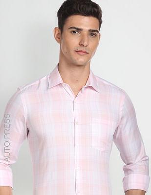 auto press plaid check formal shirt