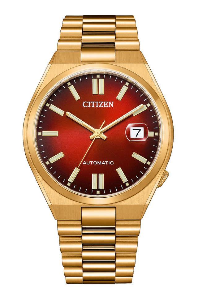 automatic 40 mm red dial stainless steel analogue watch for men - nj0153-82x