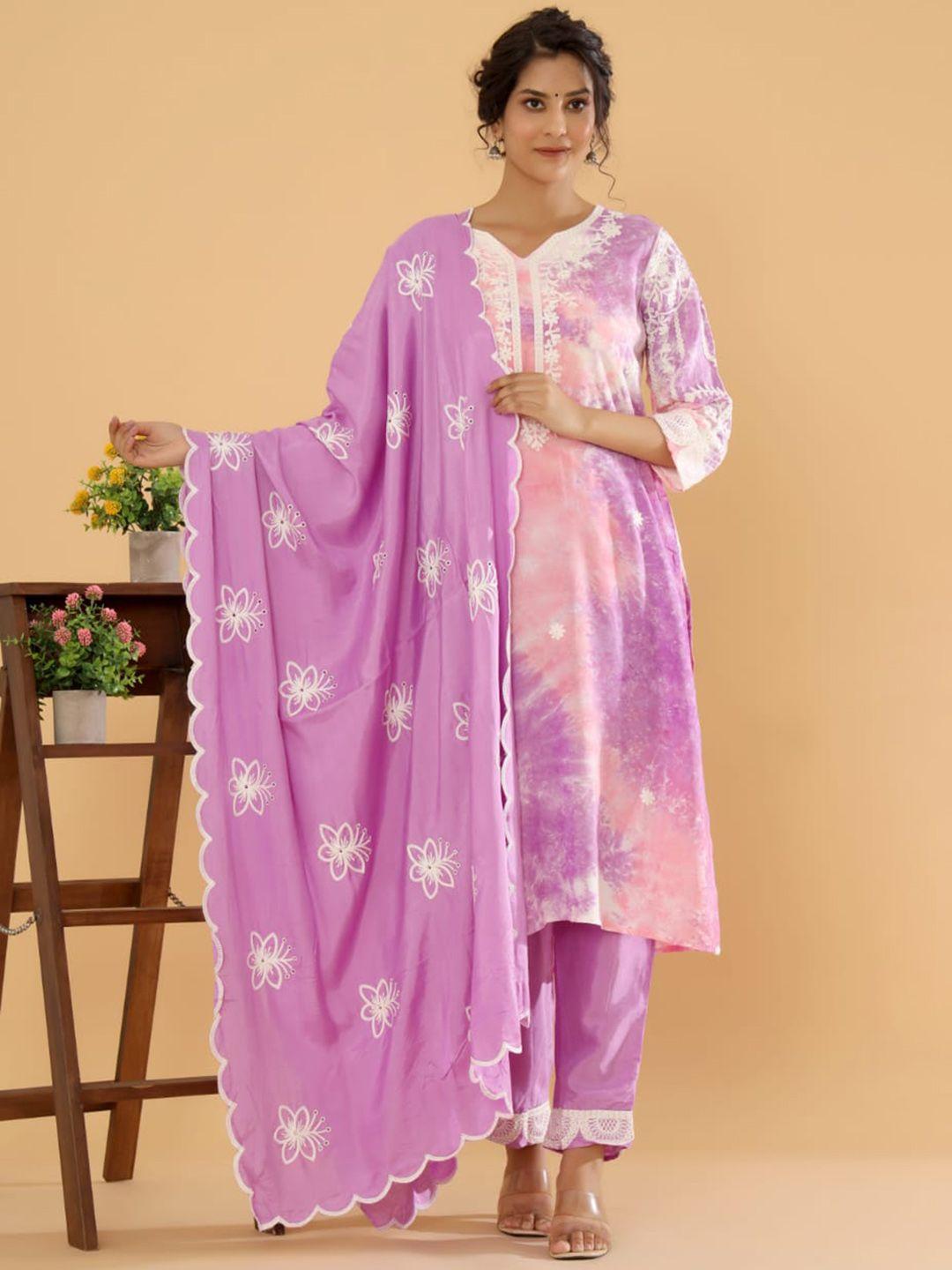 autumn lane women floral embroidered pure cotton kurta with trousers & with dupatta