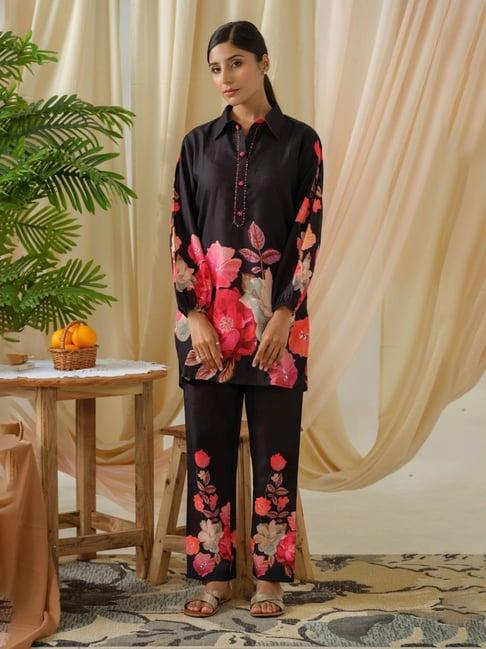autumnlane black ayesha ebony printed muslin digital tunic with pant co-ord set