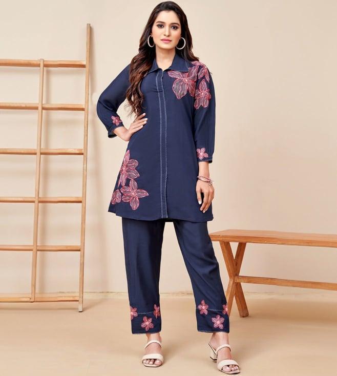 autumnlane blue katrina indigo tunic with pant co-ord set