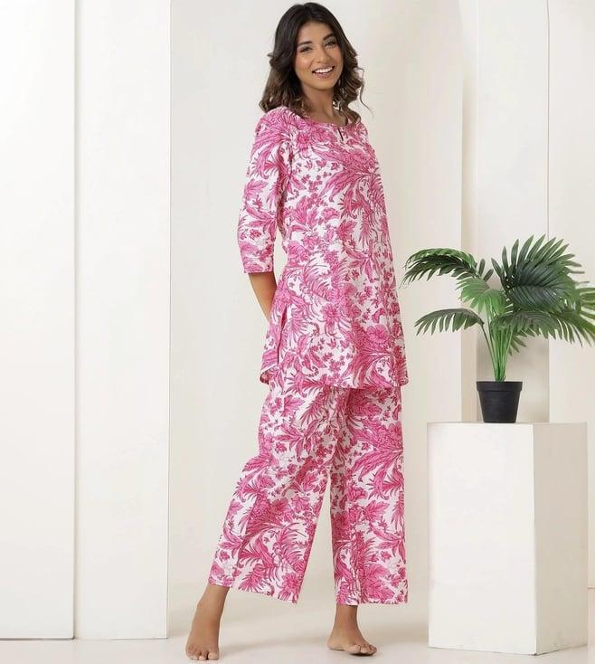 autumnlane freya pink forest cotton tunic with pant co-ord set