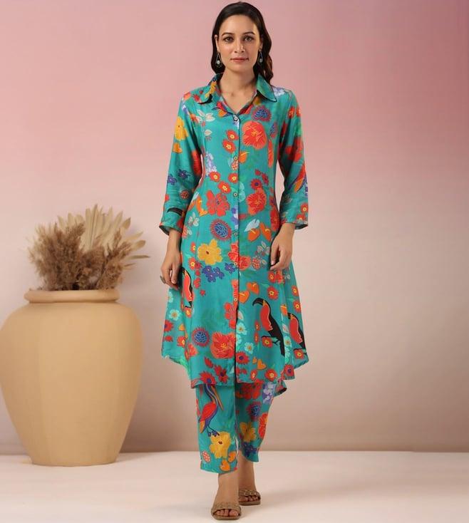 autumnlane green dhwani pine digital print tunic with pant co-ord set