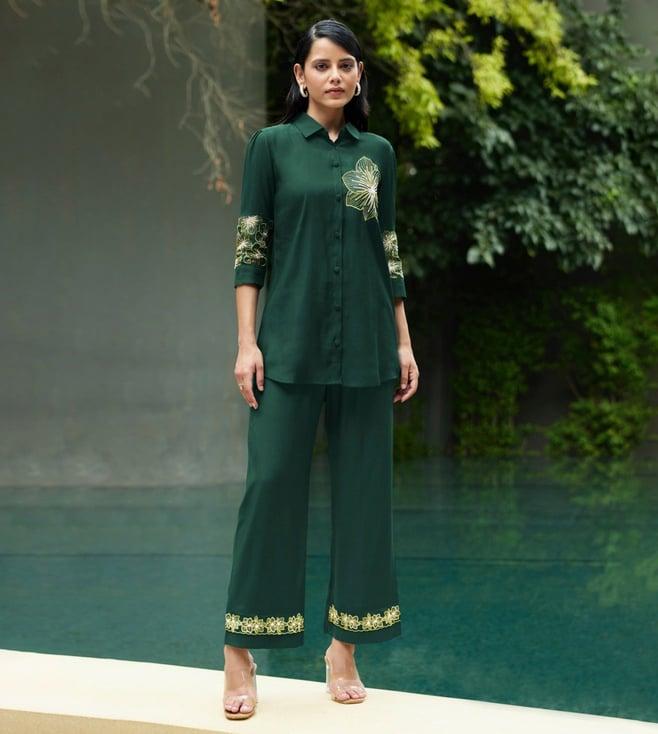 autumnlane green olivia green shirt with trouser co-ord set