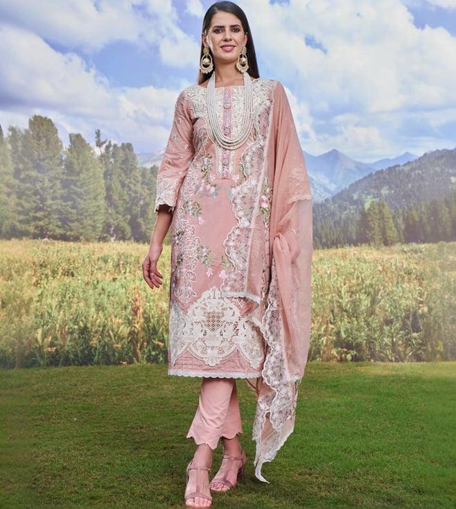 autumnlane peach noori blush full heavy work premium pakistani kurta with pant and dupatta