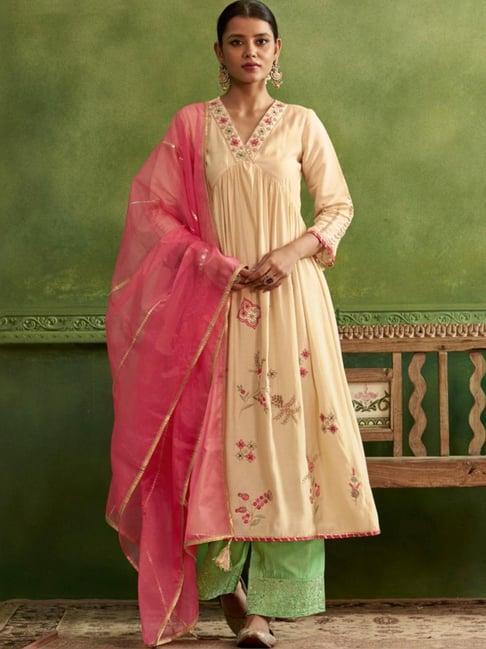 autumnlane pink adya ras luxury kurta with pant and dupatta