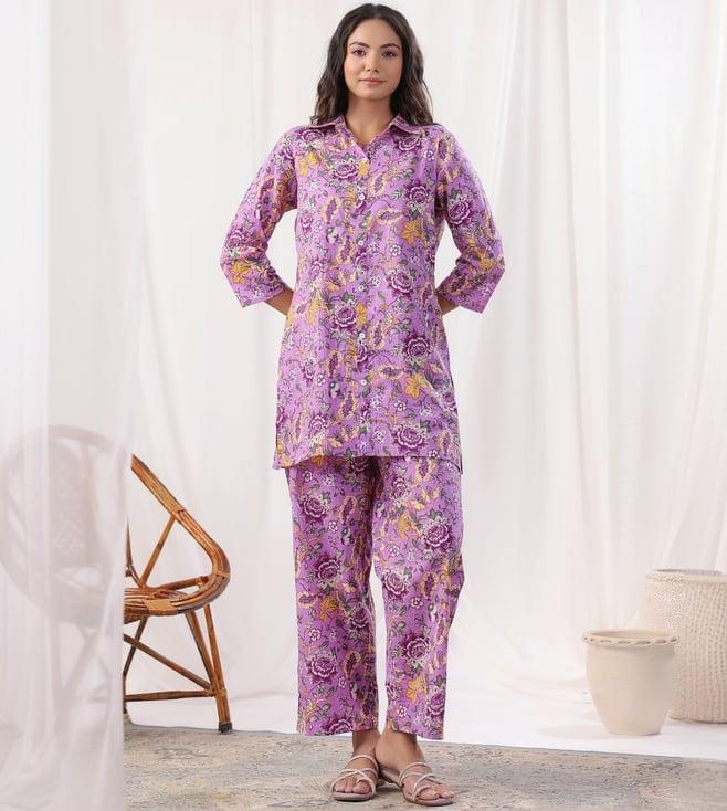 autumnlane purple freya purple cotton tunic with pant co-ord set