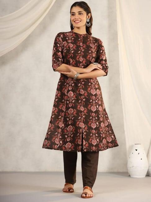 autumnlane rachna charcoal printed cotton kurta pant set