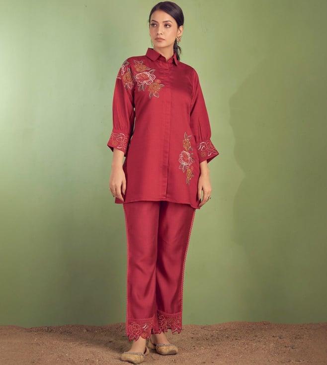 autumnlane red masu crimson tunic with pant co-ord set