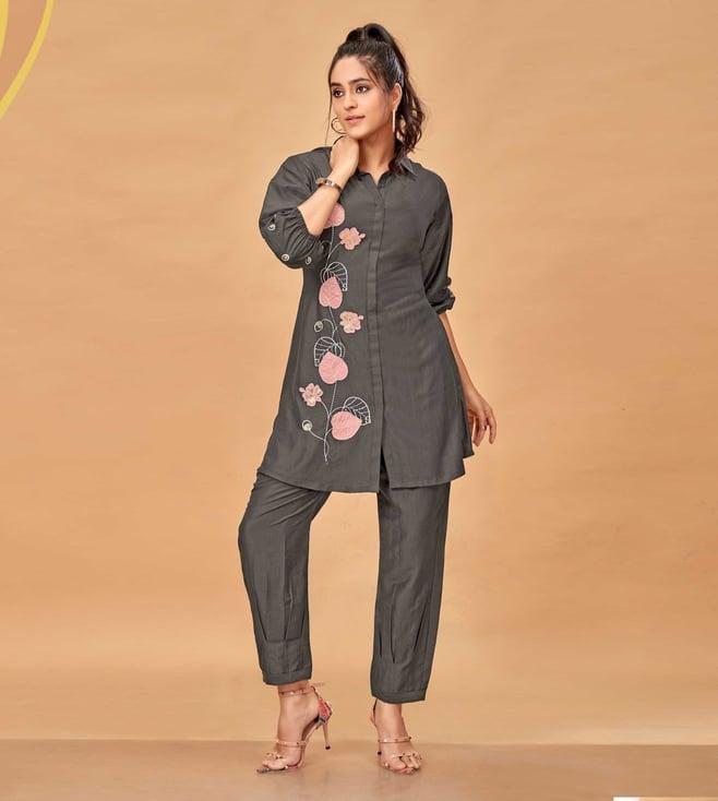 autumnlane tuhina grey applique tunic with pant co-ord set