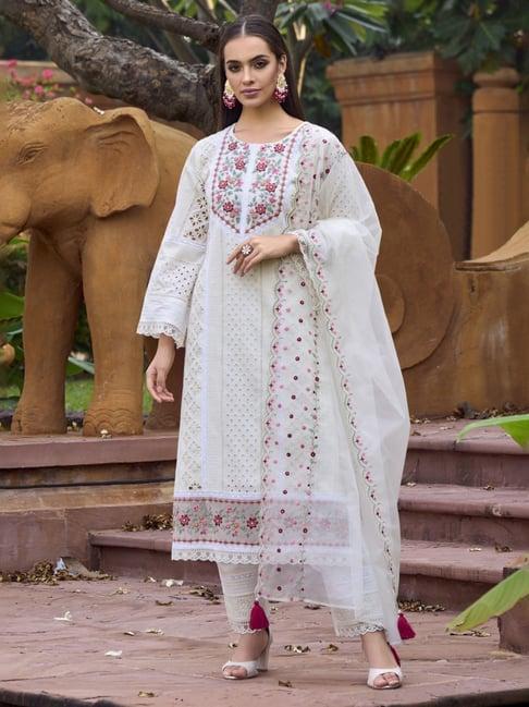 autumnlane vishaka dove white schiffli heavy pakistani kurta with pant and dupatta