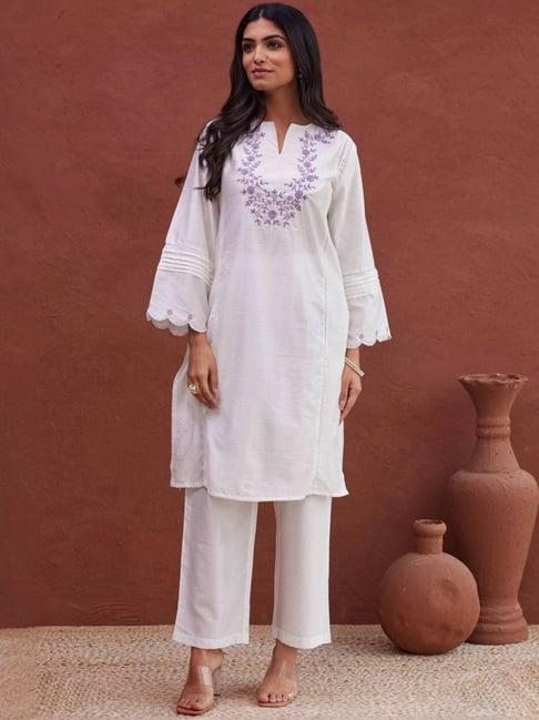 autumnlane white tushki angel cotton comfy kurta with pant