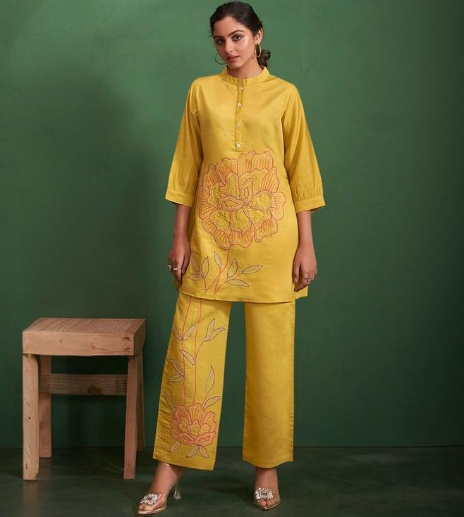 autumnlane yellow akaay amber tunic with pant co-ord set