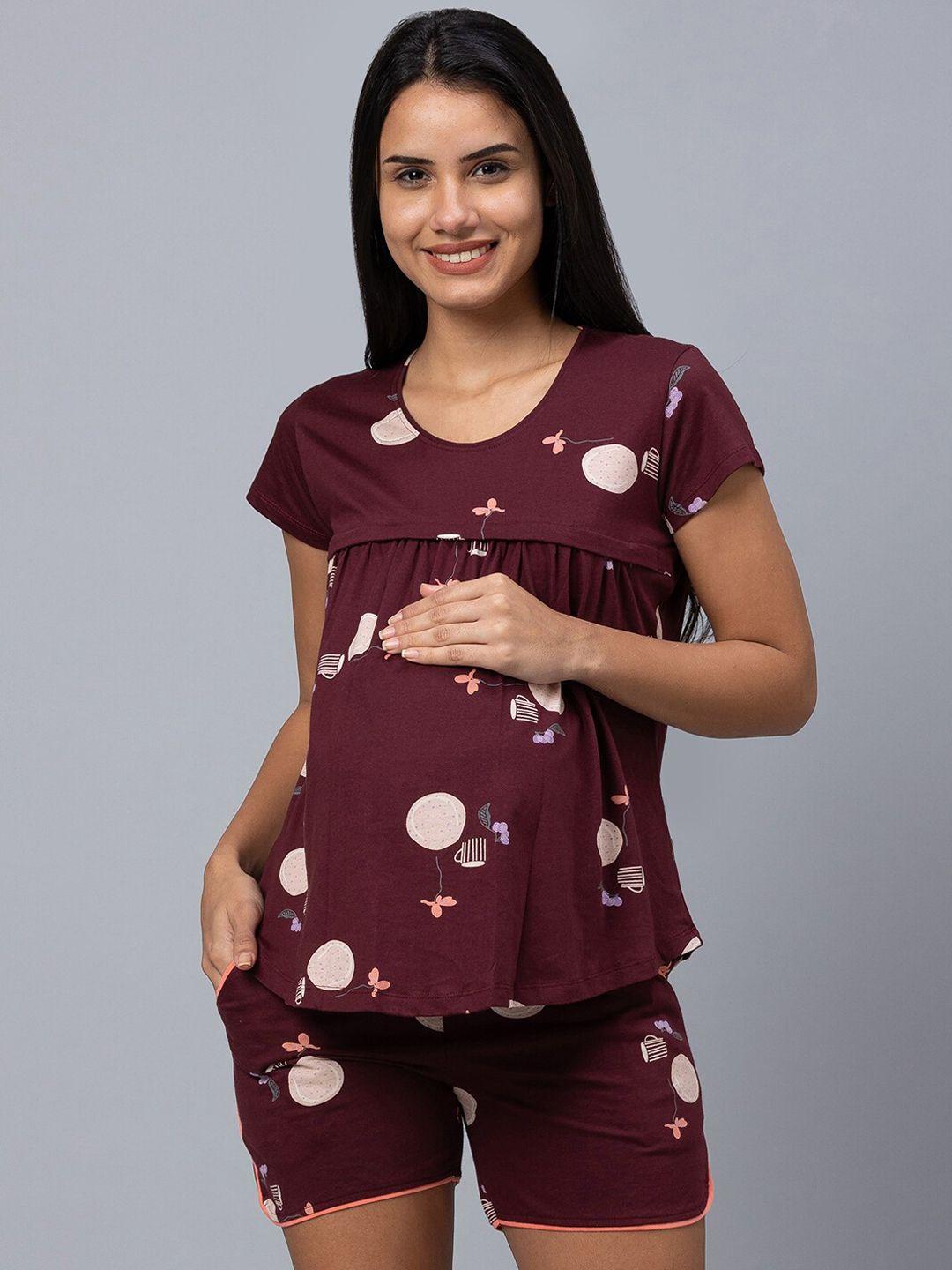 av2 women printed maternity pure cotton night suit