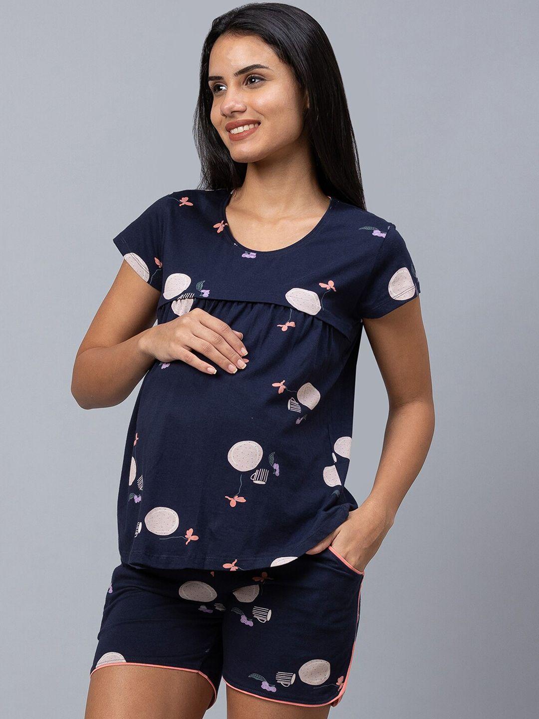 av2 women printed maternity pure cotton night suit