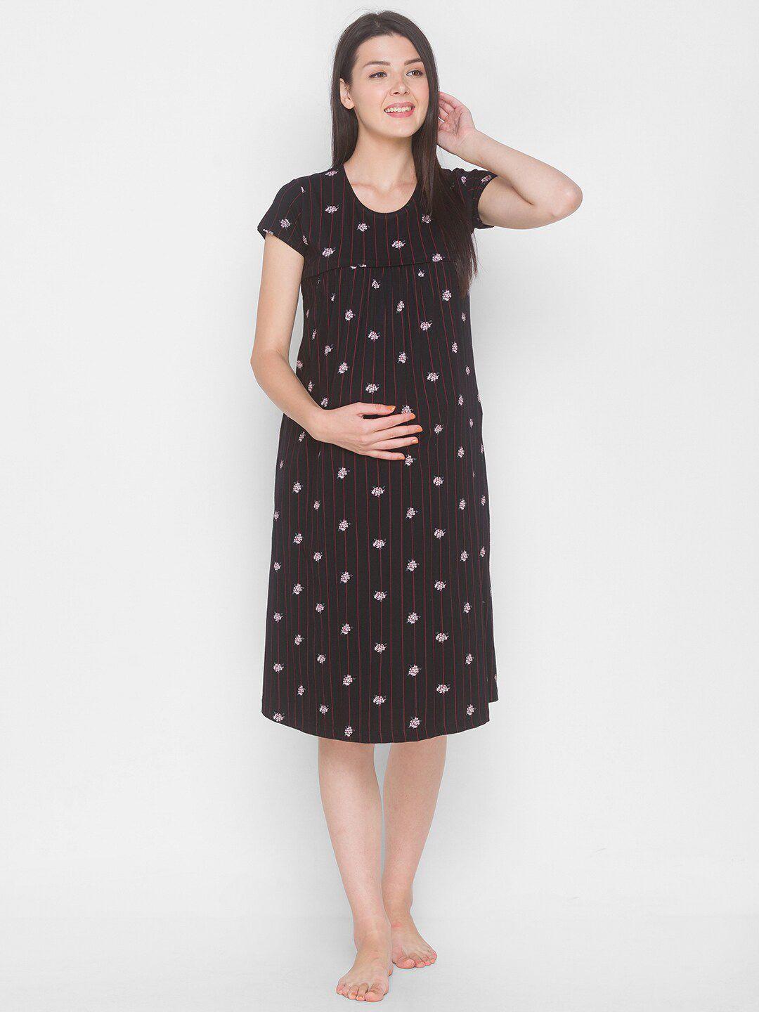 av2 black & maroon printed  pure cotton maternity nightdress