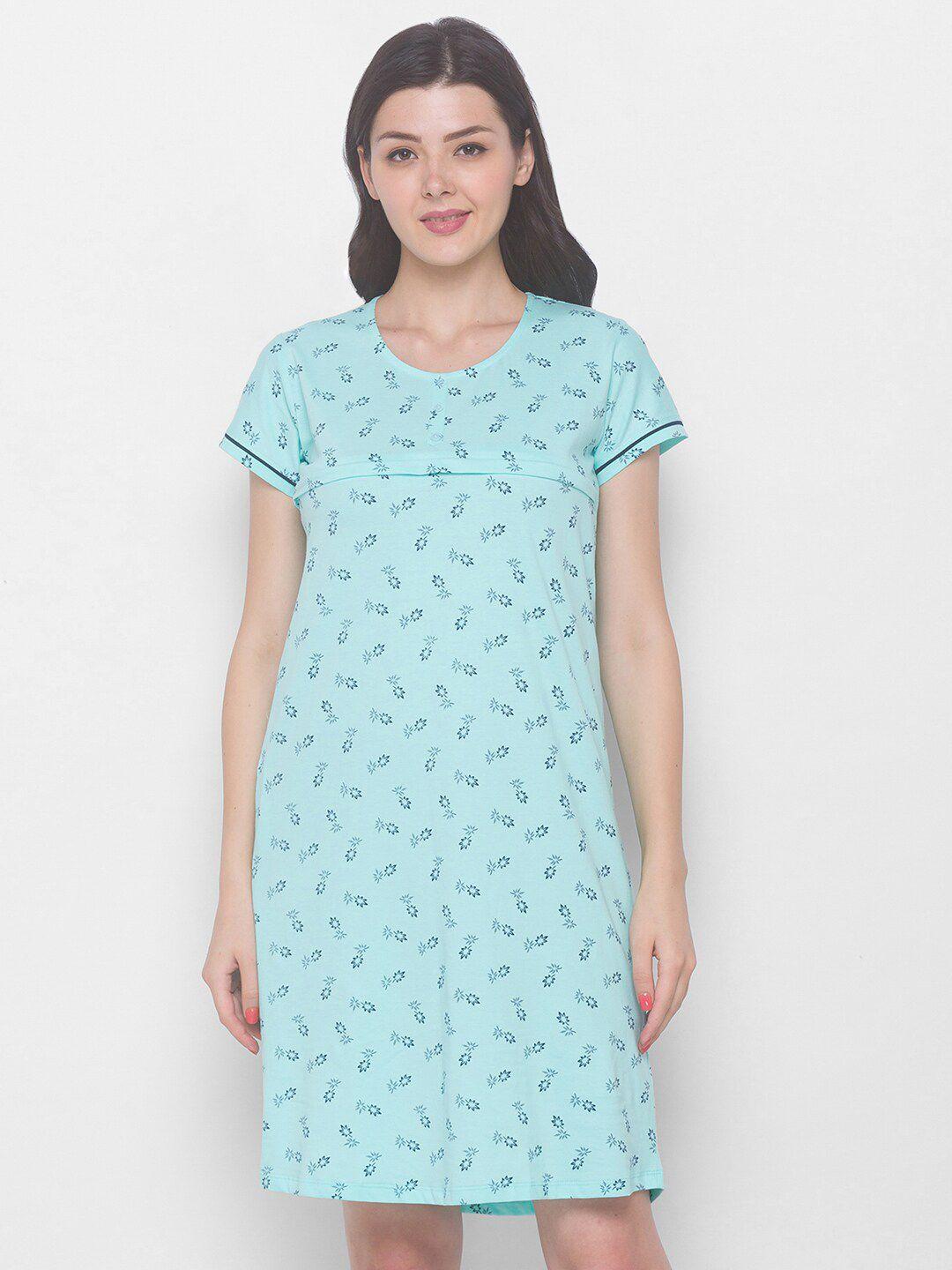 av2 blue printed maternity & nursing pure cotton nightdress