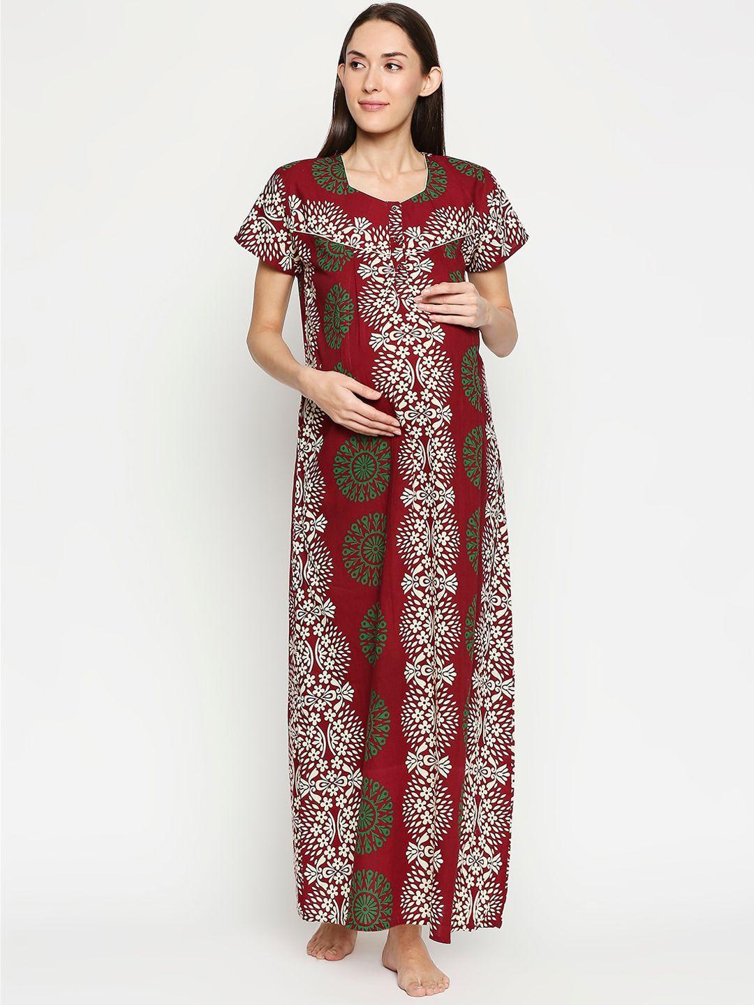 av2 ethnic motifs printed pure cotton maternity maxi nightdress