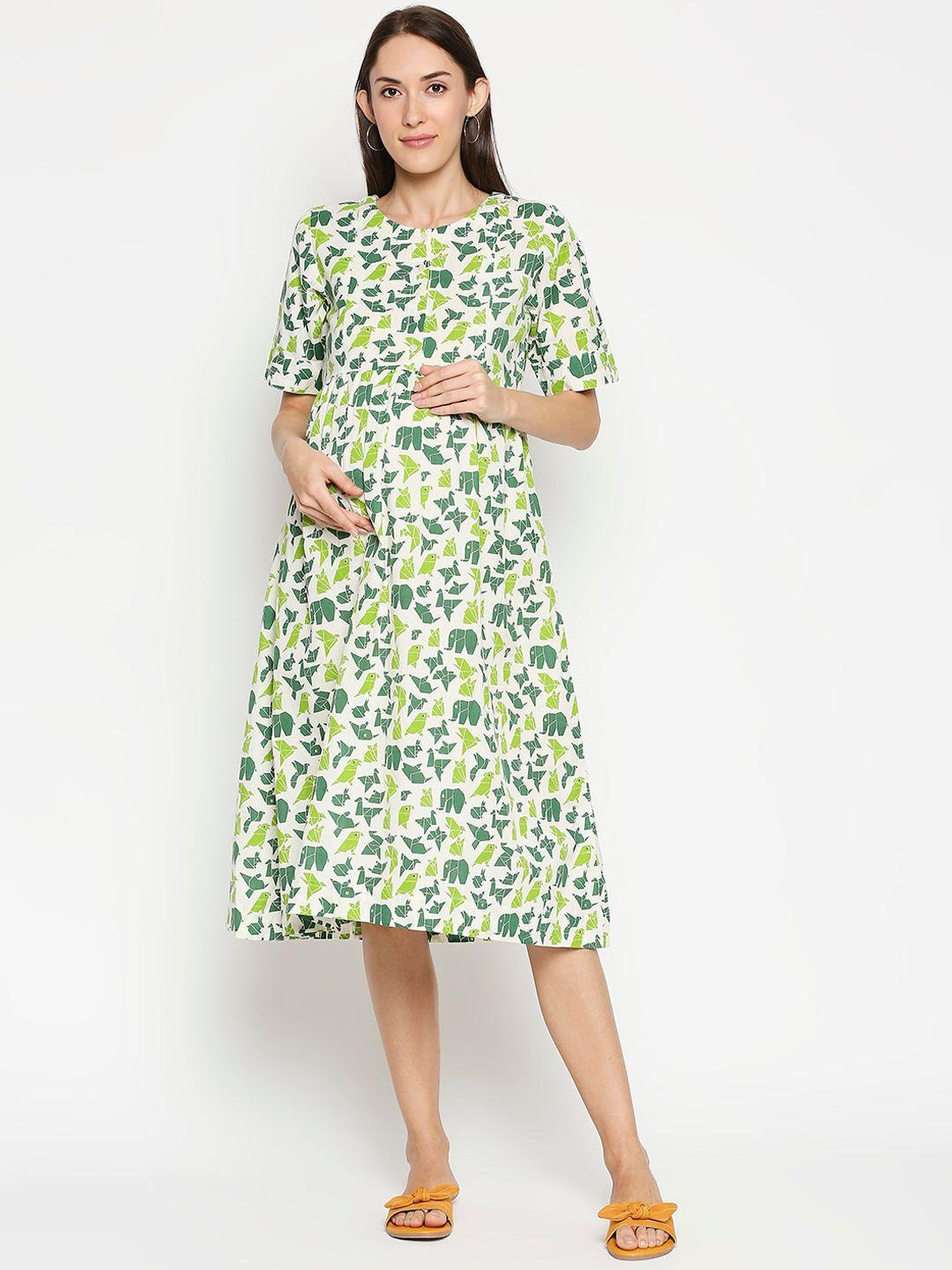 av2 green floral printed maternity midi dress