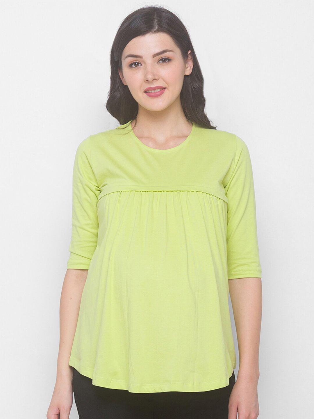 av2 green solid maternity  top