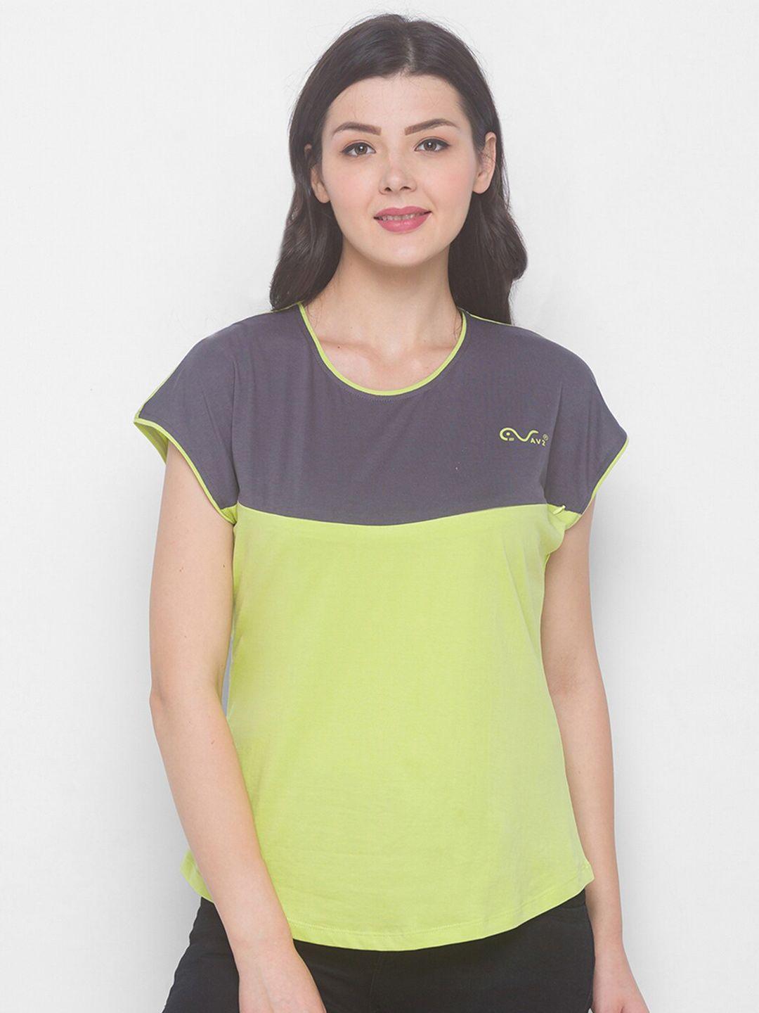 av2 maternity lime green colourblocked extended sleeves cotton top