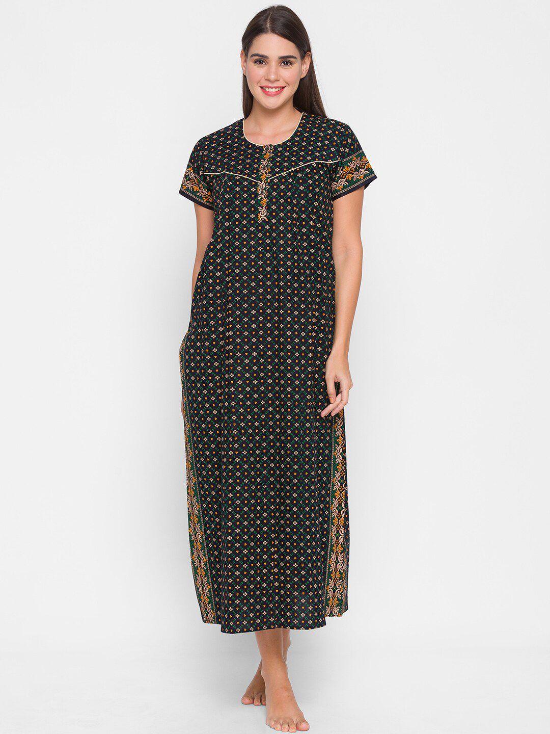 av2 navy blue printed pure cotton maternity maxi nightdress