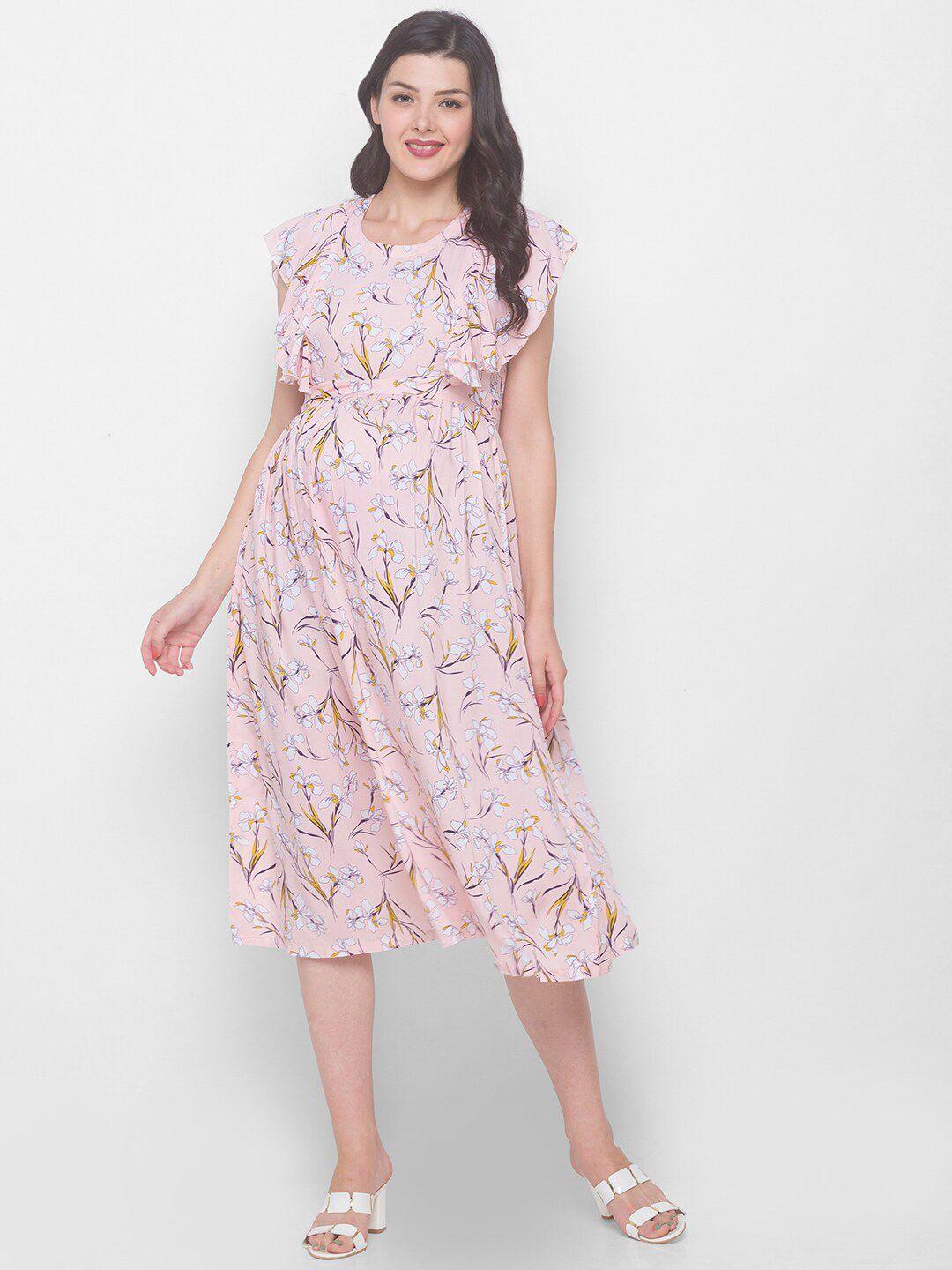 av2 peach-coloured floral maternity midi dress